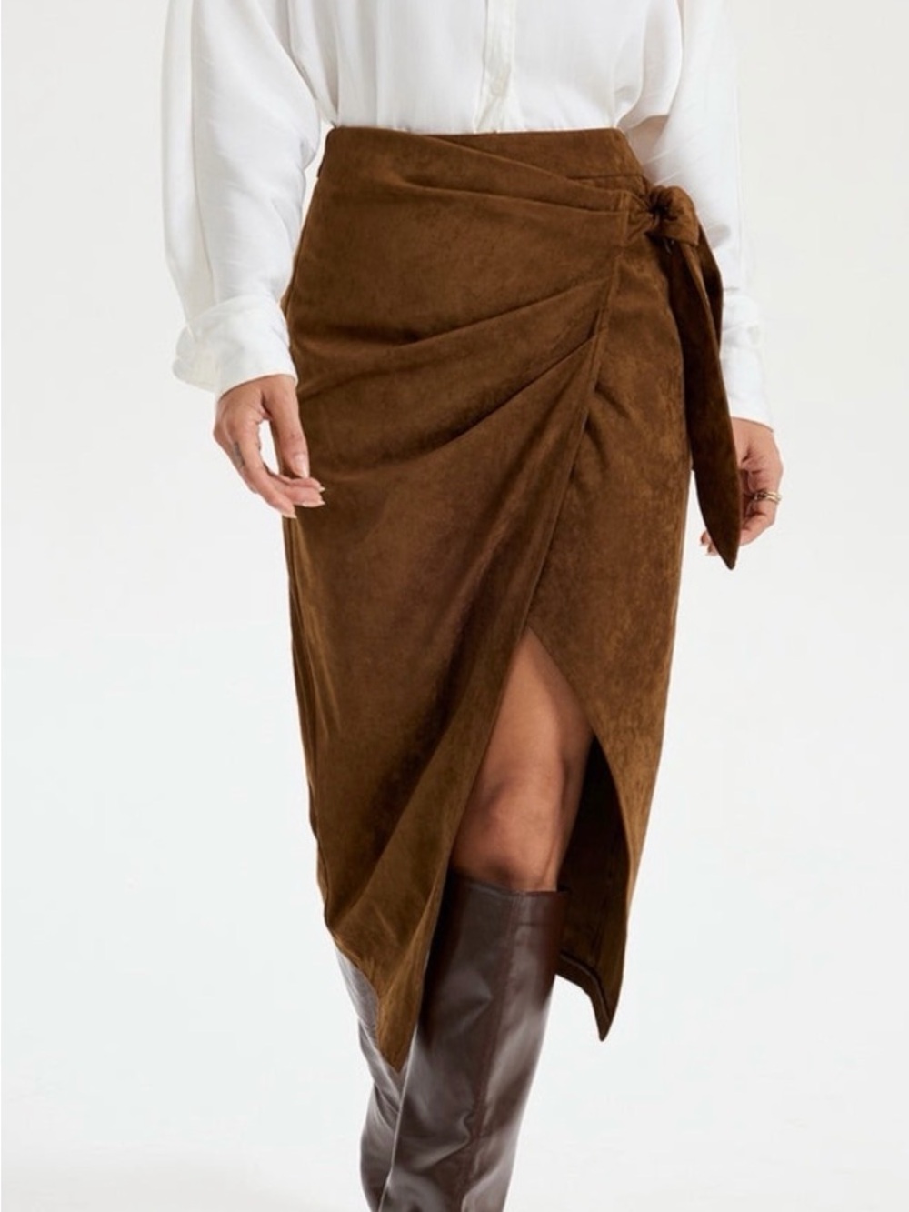 Wrap Midi Skirt with Side Tie